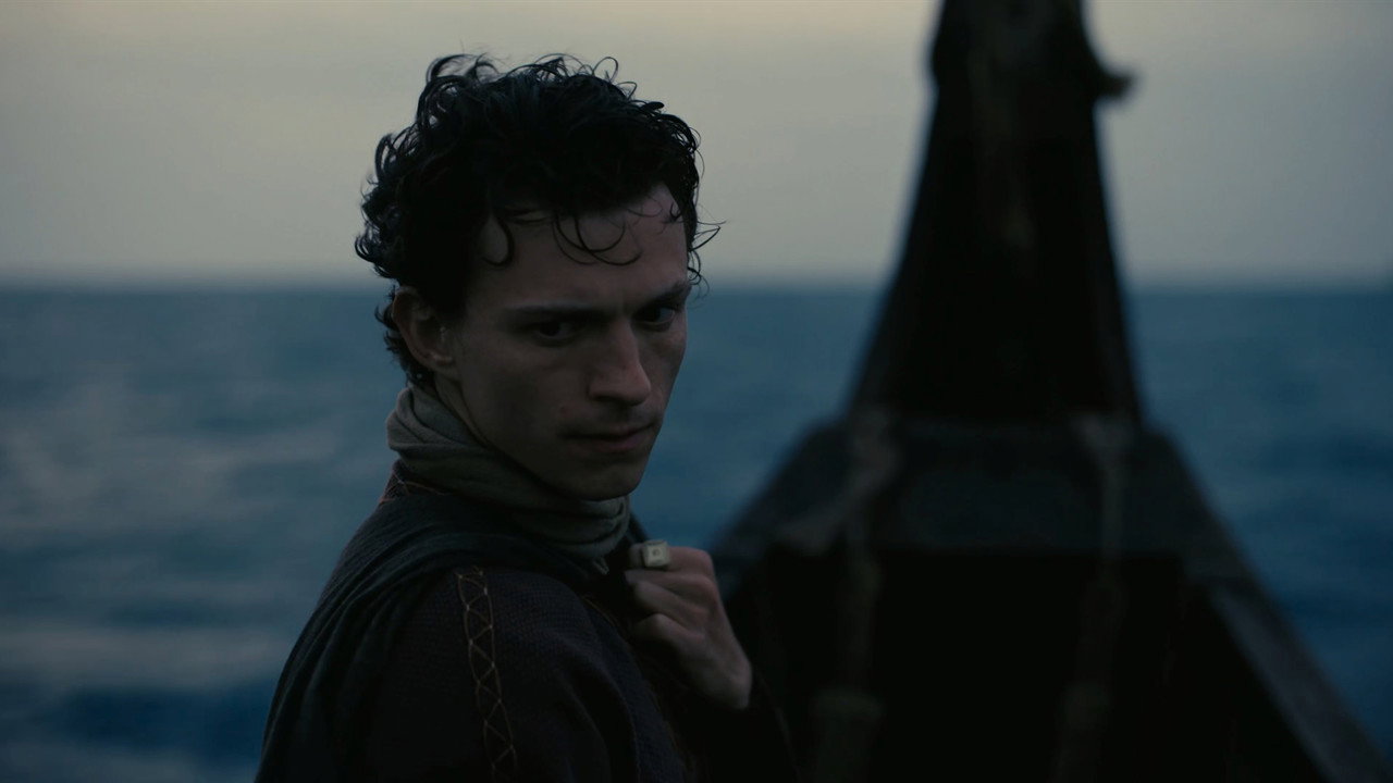 Telemachus standing aboard a ship in Christopher Nolan's The Odyssey