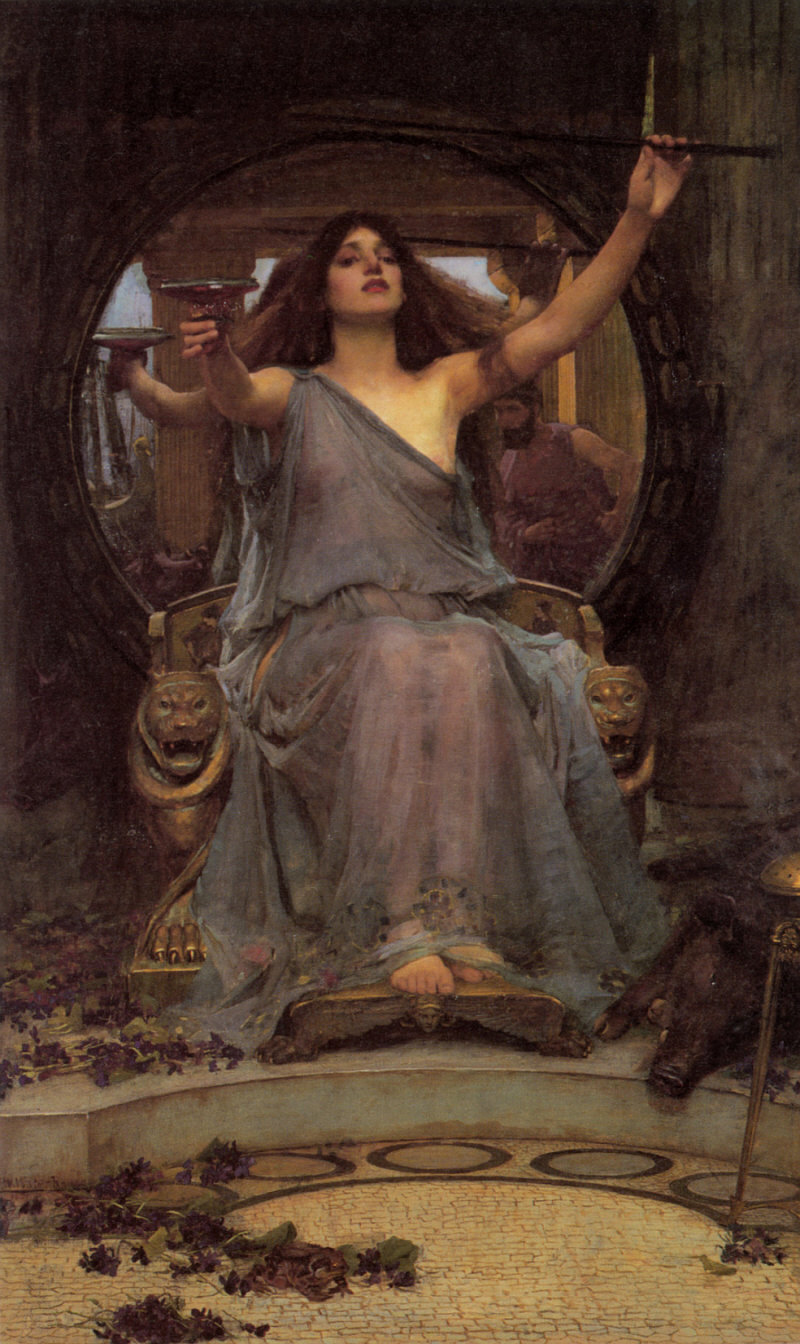 Circe holding out a cup to Ulysses, painting by John William Waterhouse