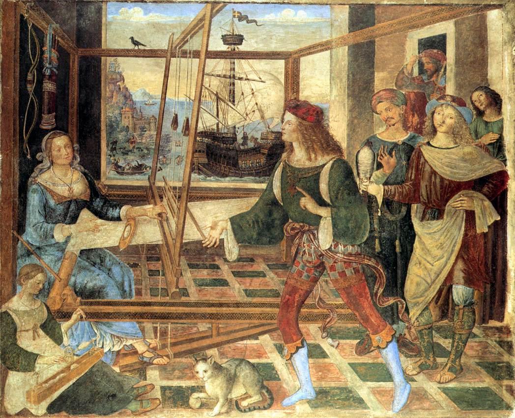 The return of Odysseus, Penelope and the test of the bow, fresco by Pinturicchio