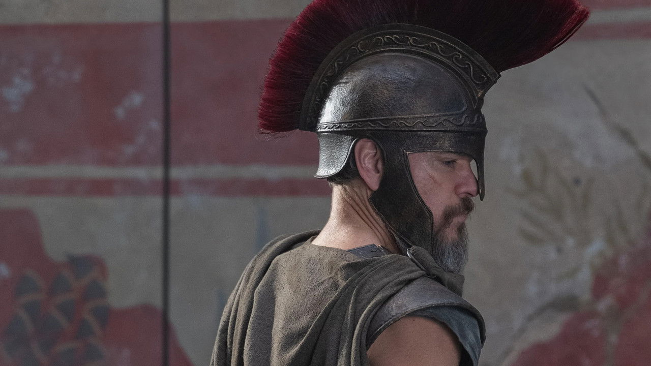 Odysseus in profile against a fresco wall in Christopher Nolan's The Odyssey