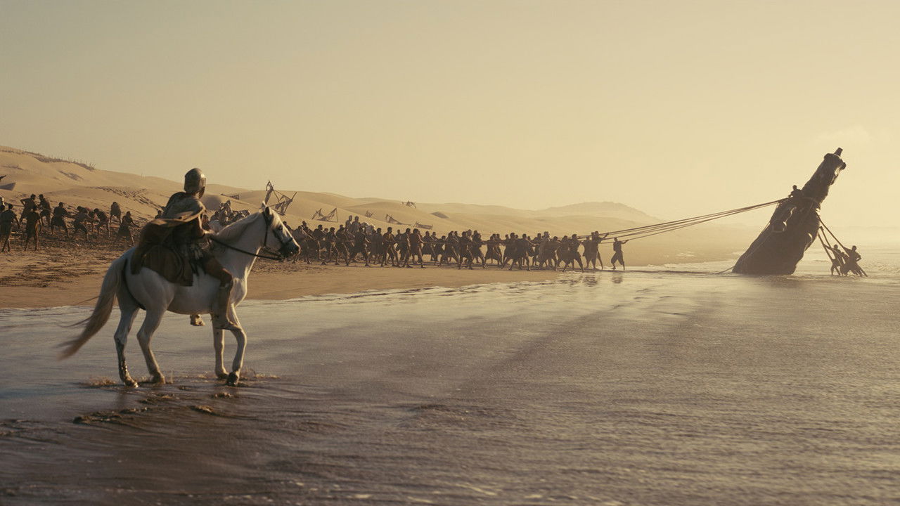 The Trojan Horse hauled into Troy in Christopher Nolan's The Odyssey